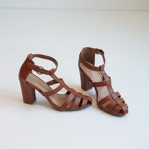 Cognac Brown Strappy Heels 7